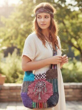 VINTAGE HANDMADE NEPAL Dream Catcher Patchwork Crossbody Bag Purse Shoulder Tote
